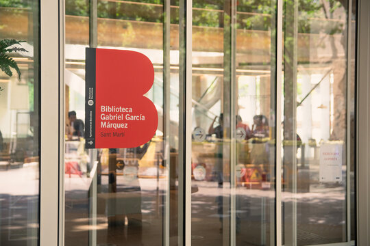 Barcelona, 2024. Front door of the new Gabriel Garc&iacute;a M&aacute;rquez library in Barcelona.