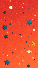 Blue Stars on Red Background, Abstract Image, Texture, Pattern, Wallpaper, Cover and Screen of Smartphone, Cell Phone, Computer, Laptop, 9:16 and 16:9 Format