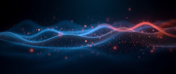 Digital Abstract Blue and Red Particles Background Banner Text Area