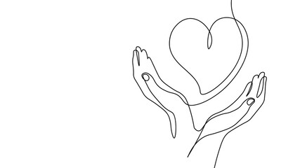 Fundraising giving heart symbol money hand. Continuous one line draw sketch art. Charity volunteer giving donate social project. Finance funding vector illustration