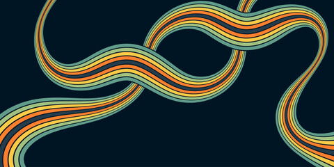 Abstract background of rainbow groovy Wavy Line design in 1970s Hippie Retro style. Vector pattern ready to use for cloth, textile, wrap and other.