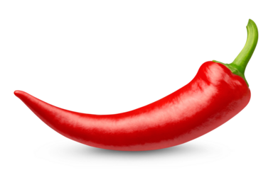 Red hot pepper pod isolated on transparent background.