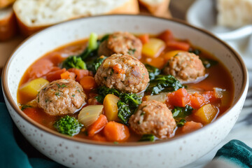 Vegetable and pork meatball soup in the Italian style