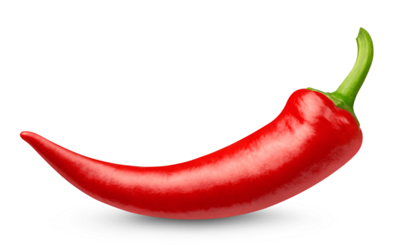 Red hot pepper pod isolated on transparent background.