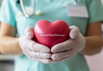 Healthcare Worker Promotes National Blood Donor Month in a Clinic