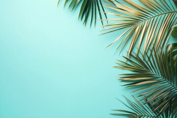 Fototapeta premium Trendy Tropical Palm Leaves on Vibrant Blue Background With Space