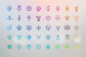 A vibrant collection of colorful plant and nature icons with a modern design.