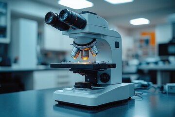 Fototapeta premium A Close-Up of a Modern Microscope in a Laboratory Setting