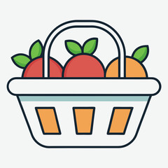 A trendy, minimalist icon of a fruit basket for organic markets.