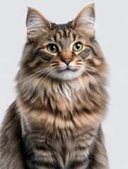 Realistic Portrait of a Fluffy Cat With Vibrant Green Eyes