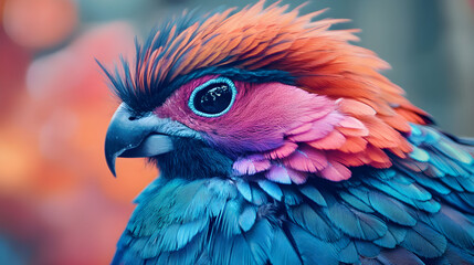 Obraz premium The bird has a mix of blue pink and orange images