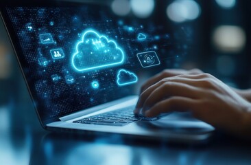 Fototapeta premium Cloud Computing Technology on Laptop