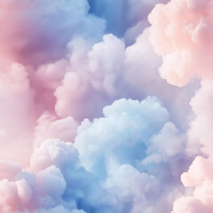 Fototapeta premium A seamless pattern with fluffy clouds in soft shades of pink and blue. The dreamy and calming design captures the essence of a peaceful sky.