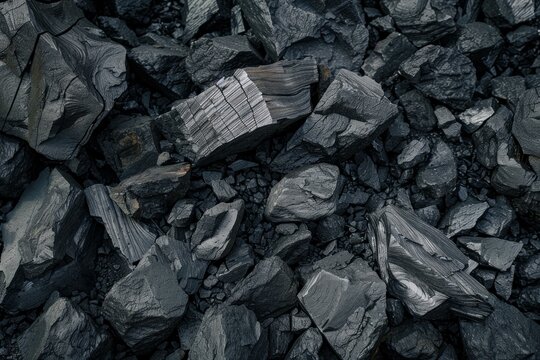 Top view of natural black coal background texture showing anthracite fossil fuel