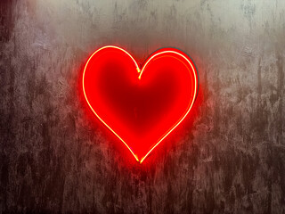 Neon red Heart Shape on a red Background, Abstract Valentine's Day Concept 