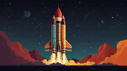 Rocket in Flat Modern Design with Clean Lines and Bold Colors