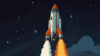 Naklejka premium Rocket in Flat Modern Design with Clean Lines and Bold Colors