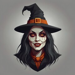 Cartoon horror woman witch character face smile. Illustration