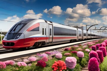Obraz premium train on the railway station and clouds