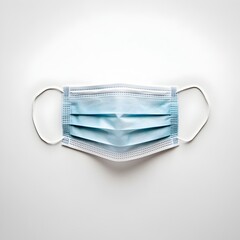 Surgical Face Mask Laid Flat on White Background Representing Medical and Healthcare Concepts Such as Illness Prevention Disease Protection and Pandemic Preparedness