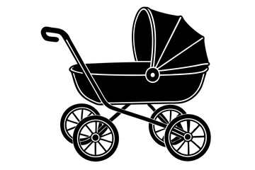 Baby Pram vector art silhouette illustration