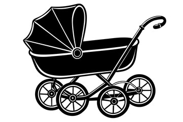 Baby Pram vector art silhouette illustration