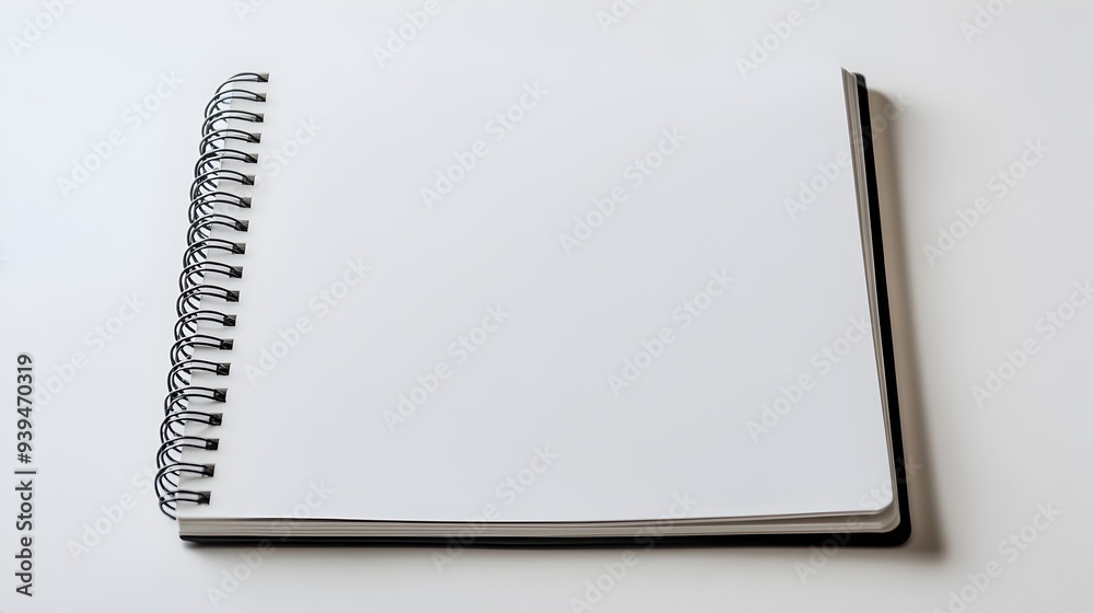 Poster blank spiral notebook isolated on white background with empty pages for note taking writing or journ