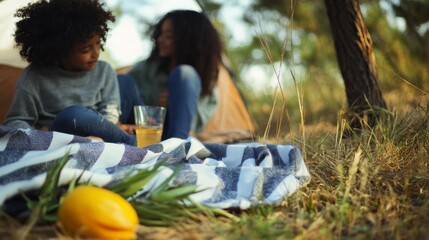 Picnic, lifestyle, Family activities, vacation, mother and child camping, family concept, summer, fall, horsetail, camping blanket, camping, glass, fruit, feature, magazine style, glass, vitamins, 