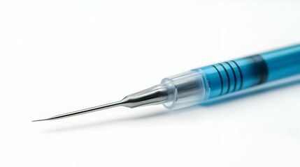 Closeup of a steel surgical scalpel with a protective cover isolated on a clean white background with space for medical text or description