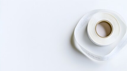 Closeup Photograph of a Roll of Medical Adhesive Tape Isolated on a Plain White Background with Space for Medical Text or Branding