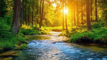 Fototapeta premium Sunlit Forest Stream
