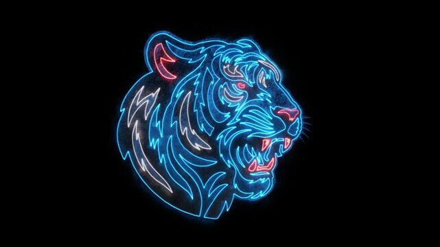 Blue Tiger Animated Neon Logo - Loop - Overlay Graphic Element