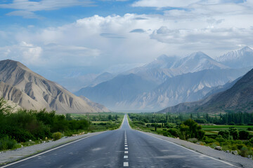 Naklejka premium Landscape with road and mountains view.
