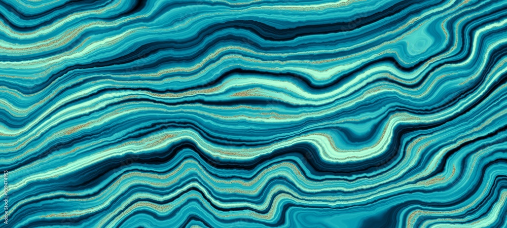 Poster Marble ink colorful. Blue teal marble pattern texture abstract background. can be used for background or wallpaper