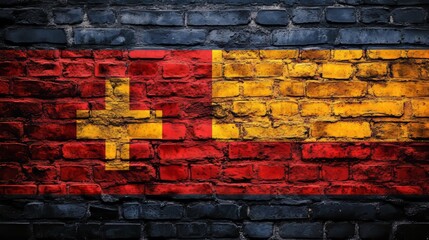 Fototapeta premium Virus-stamped Lower Saxony flag on wall, COVID-19 crisis.