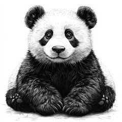 Fototapeta premium A panda bear clipart, animal element, cute design, black and white, isolated on white background