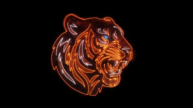 Tiger Head Animated Neon Logo with Reveal Effect - Overlay Graphic Element