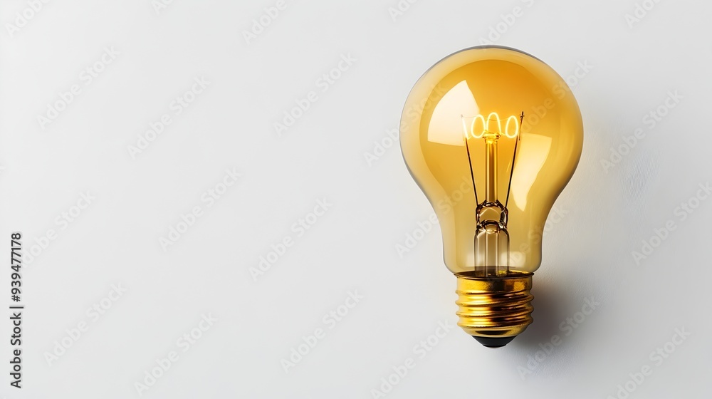 Poster bright light bulb representing an idea or innovation isolated on a clean white background with ample