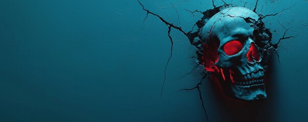 Grim Reaper emerging from a portal with a cracked mask, glowing cracks, Halloween, dark fantasy and mystery