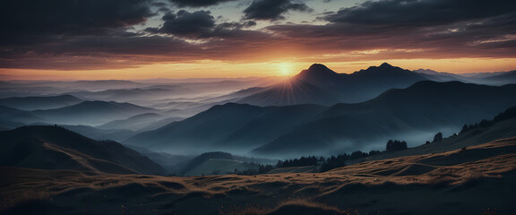 Mountain landscape at sunset