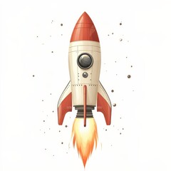 Obraz premium A rocket ship clipart, space element, dynamic design, red and white, isolated on white background