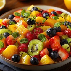Obraz premium Fresh Fruit Salad with Mint - Food Photography