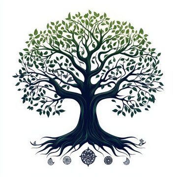 recommend clip art: A tree of life clipart, spiritual element, intricate line art, green tones, isolated on white background