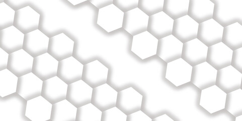 Naklejka premium Abstract pattern with hexagonal white and gray technology line paper background. Hexagonal 3d vector grid tile and mosaic structure simple style hexagonal graphic concept. Futuristic surface design. 