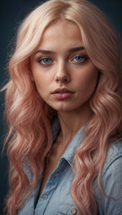 Naklejka premium Ethereal Young woman Beauty: Pink-Haired Female Model's Striking Fashion Portrait