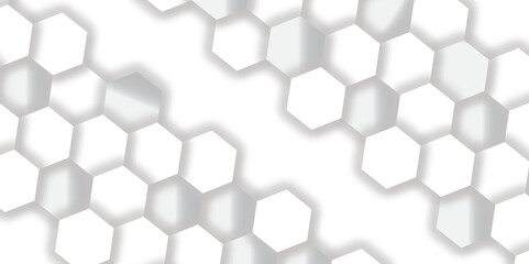 Abstract pattern with hexagonal white and gray technology line paper background. Hexagonal 3d vector grid tile and mosaic structure simple style hexagonal graphic concept. Futuristic surface design.	
