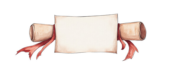 scroll with blank paper and red ribbons.