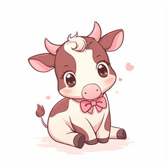 Cute Flat Design Cartoon Ox Illustration in Vibrant Colors, Perfect for Zodiac, Traditional Chinese Culture, and Festive Decoration. A Simplified Ox Mascot for Chinese New Year, Symbolizing Strength a