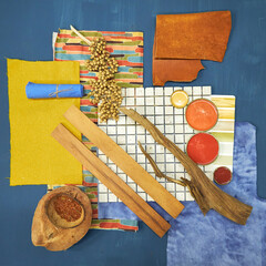 color palette mood board for interior design and decor in blue tones