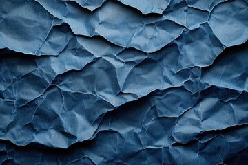 Fototapeta premium Dark blue background of wrinkled paper texture background.